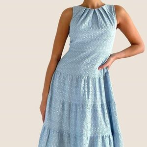London Times | Baby blue lace sleeveless midi flowy tiered tea dress | Size 4